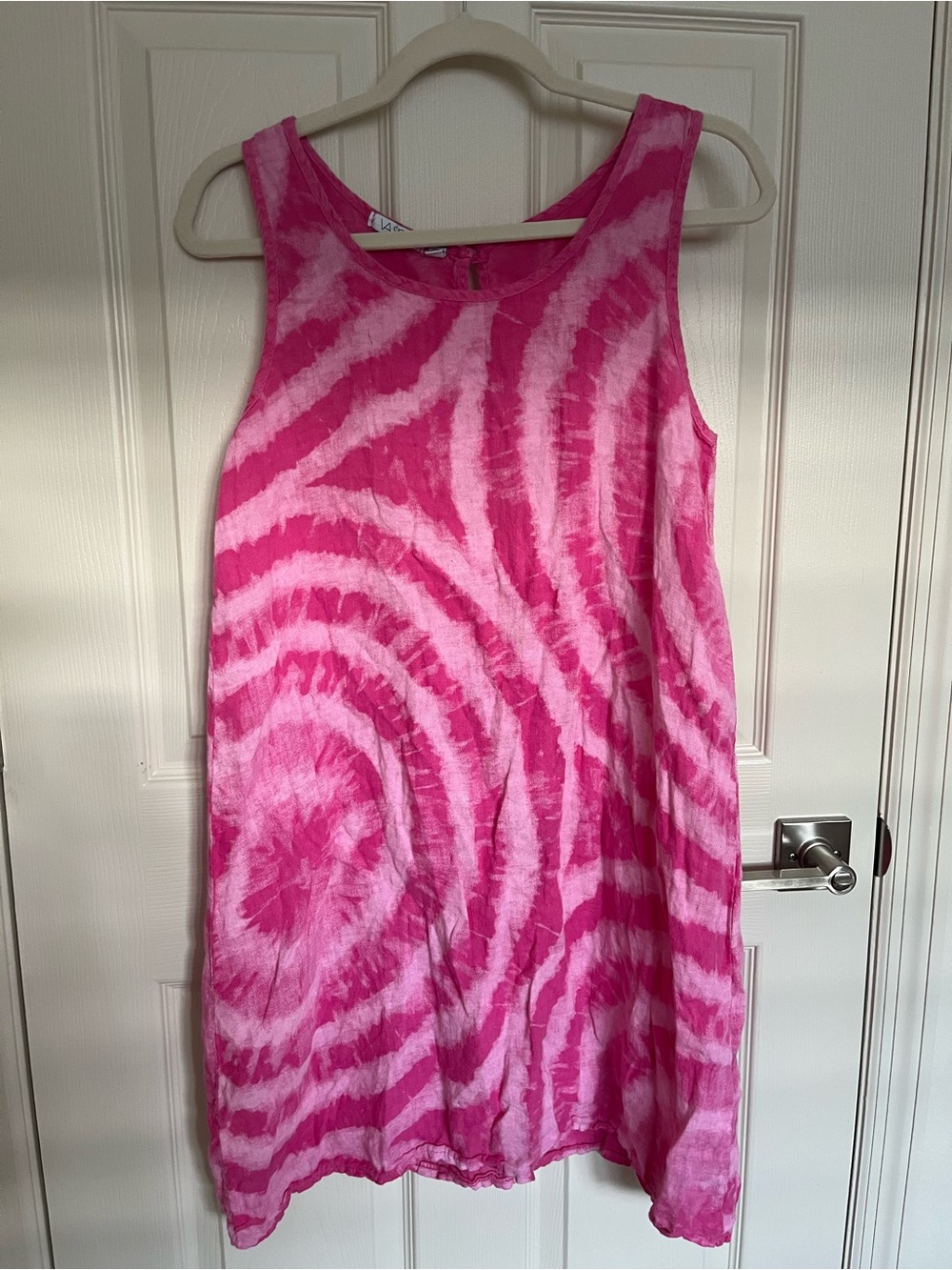Vasna Pink Tie-Dye Scoop Neck Swim Cover-Up Dress small 100% linen - Picture 2 of 11